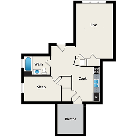 One Bedroom Floor Plan at Reside on Irving Park